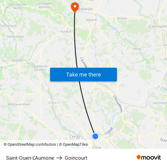 Saint-Ouen-L'Aumone to Goincourt map