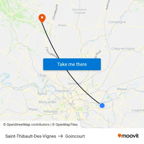 Saint-Thibault-Des-Vignes to Goincourt map
