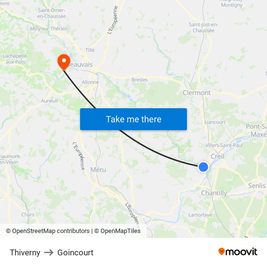 Thiverny to Goincourt map