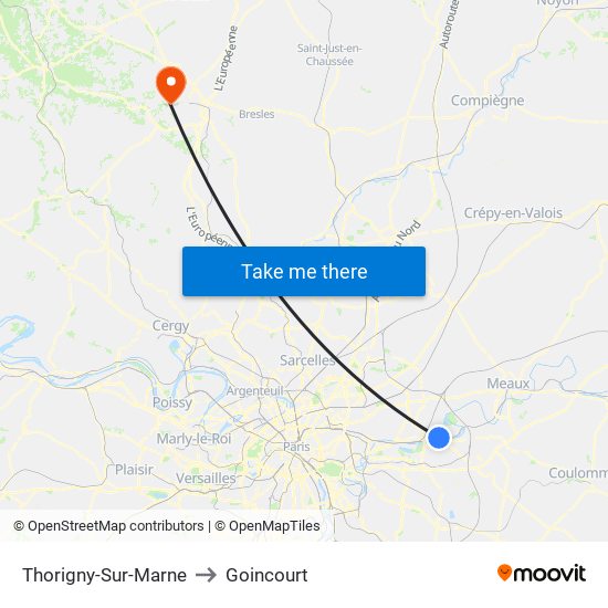 Thorigny-Sur-Marne to Goincourt map