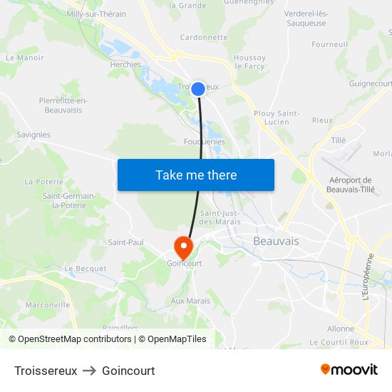 Troissereux to Goincourt map