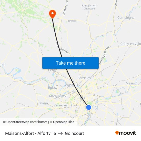 Maisons-Alfort - Alfortville to Goincourt map