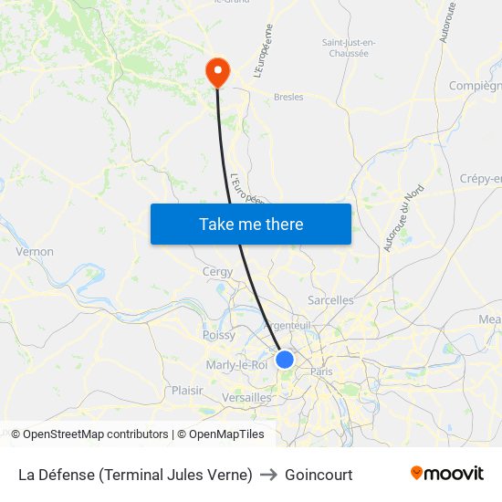 La Défense (Terminal Jules Verne) to Goincourt map