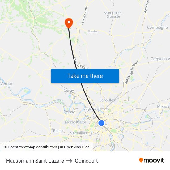 Haussmann Saint-Lazare to Goincourt map