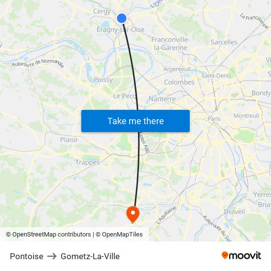 Pontoise to Gometz-La-Ville map