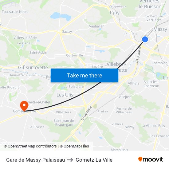 Gare de Massy-Palaiseau to Gometz-La-Ville map