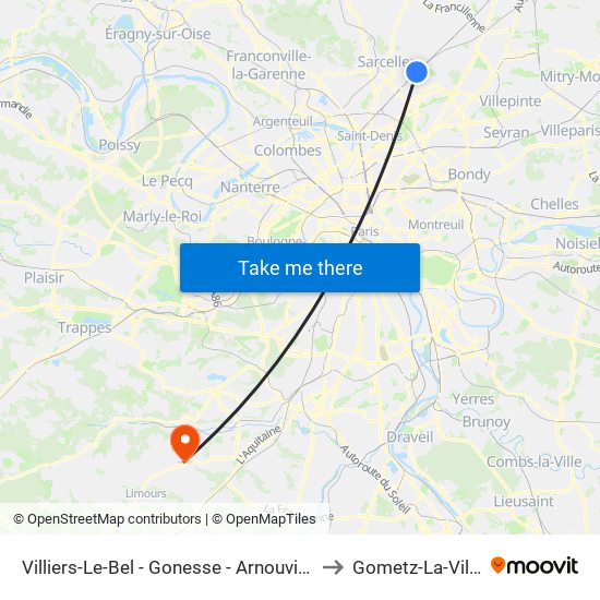 Villiers-Le-Bel - Gonesse - Arnouville to Gometz-La-Ville map
