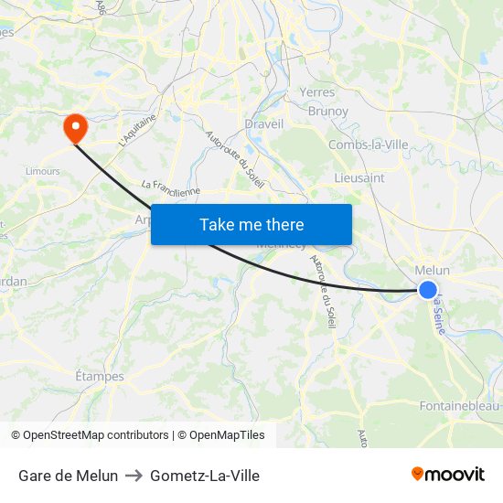 Gare de Melun to Gometz-La-Ville map