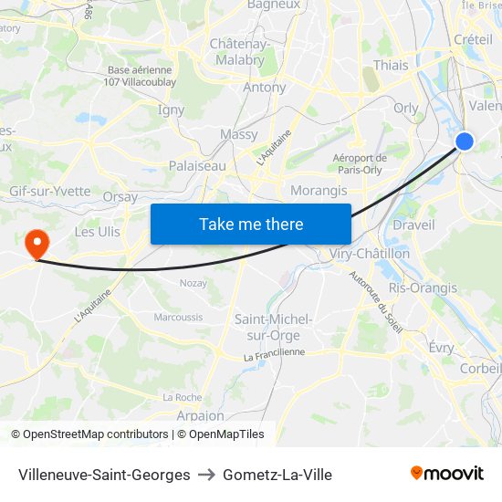 Villeneuve-Saint-Georges to Gometz-La-Ville map