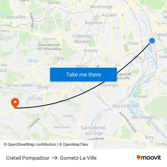 Créteil Pompadour to Gometz-La-Ville map