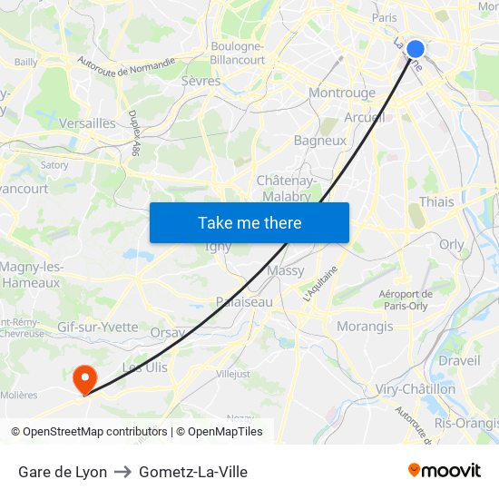 Gare de Lyon to Gometz-La-Ville map