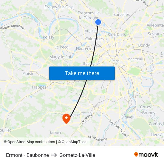 Ermont - Eaubonne to Gometz-La-Ville map