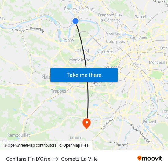 Conflans Fin D'Oise to Gometz-La-Ville map