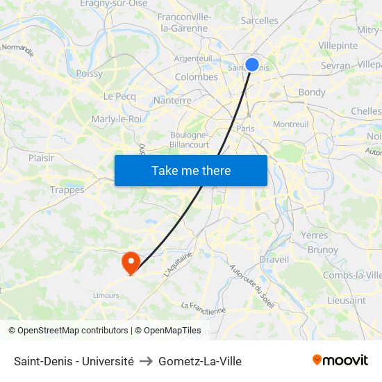 Saint-Denis - Université to Gometz-La-Ville map
