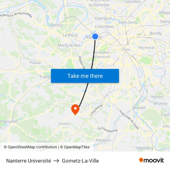 Nanterre Université to Gometz-La-Ville map