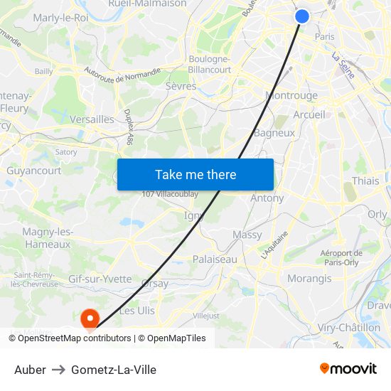 Auber to Gometz-La-Ville map