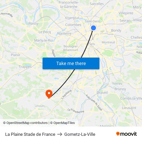 La Plaine Stade de France to Gometz-La-Ville map