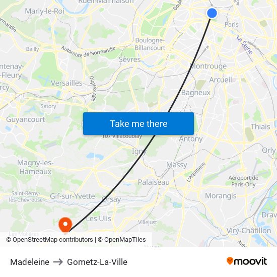 Madeleine to Gometz-La-Ville map