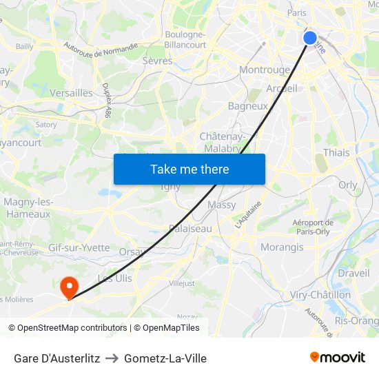 Gare D'Austerlitz to Gometz-La-Ville map