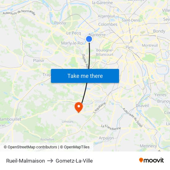 Rueil-Malmaison to Gometz-La-Ville map