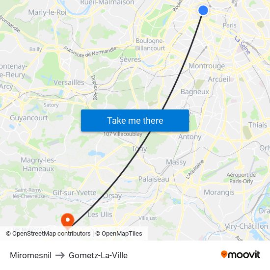 Miromesnil to Gometz-La-Ville map