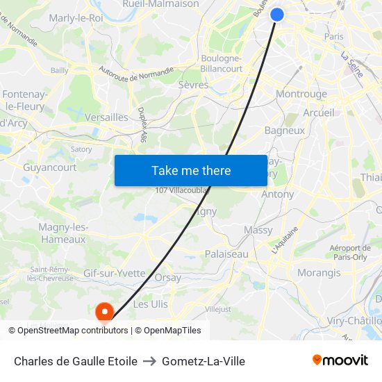 Charles de Gaulle Etoile to Gometz-La-Ville map