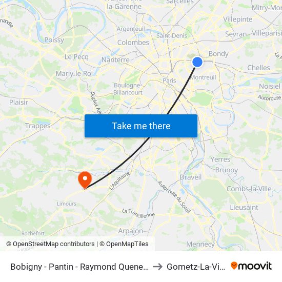 Bobigny - Pantin - Raymond Queneau to Gometz-La-Ville map