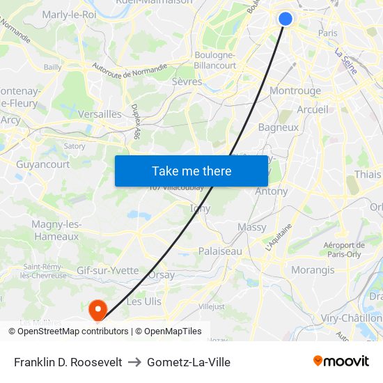 Franklin D. Roosevelt to Gometz-La-Ville map