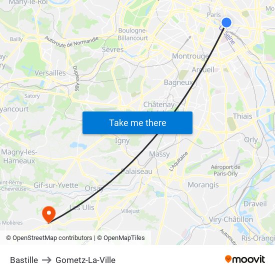 Bastille to Gometz-La-Ville map