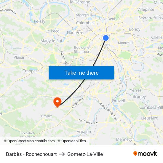 Barbès - Rochechouart to Gometz-La-Ville map