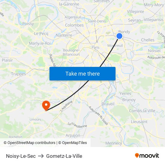 Noisy-Le-Sec to Gometz-La-Ville map