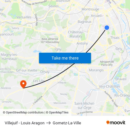 Villejuif - Louis Aragon to Gometz-La-Ville map