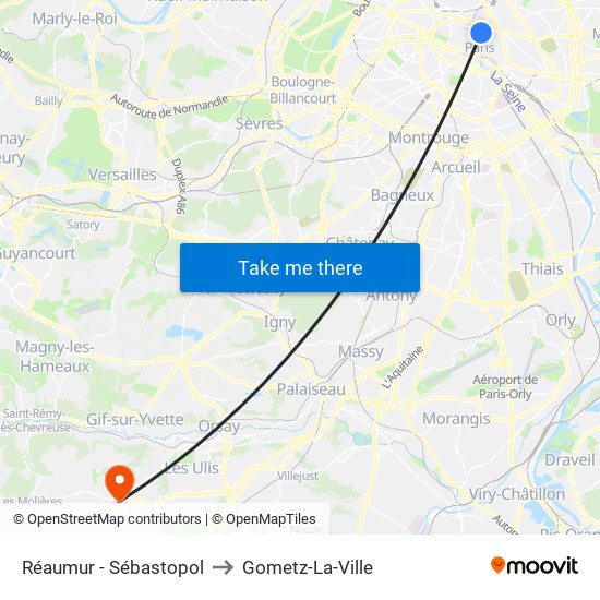 Réaumur - Sébastopol to Gometz-La-Ville map
