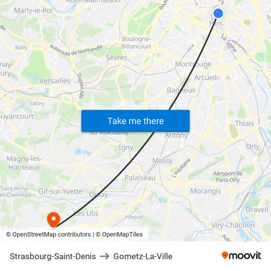 Strasbourg-Saint-Denis to Gometz-La-Ville map