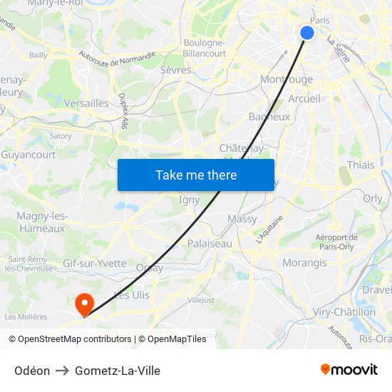 Odéon to Gometz-La-Ville map