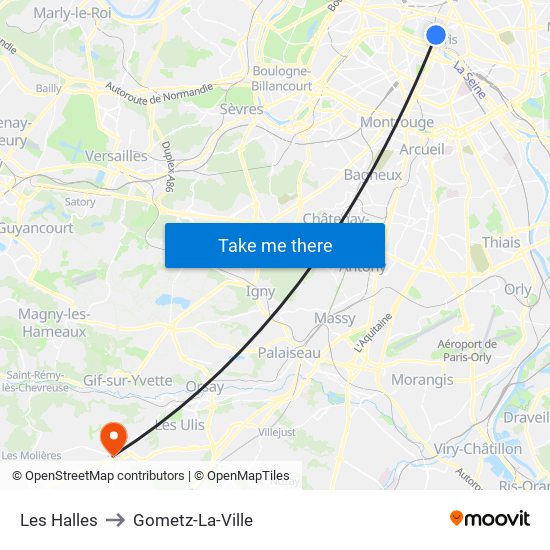 Les Halles to Gometz-La-Ville map