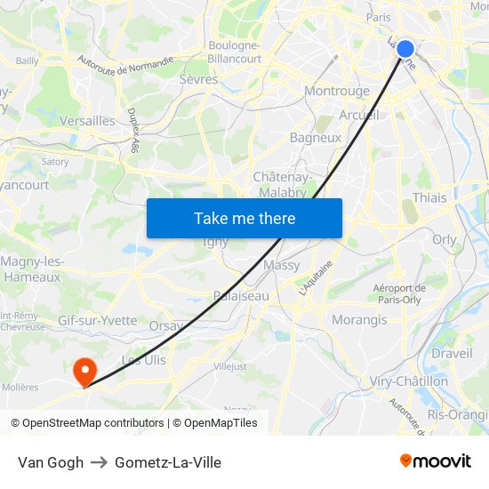 Van Gogh to Gometz-La-Ville map