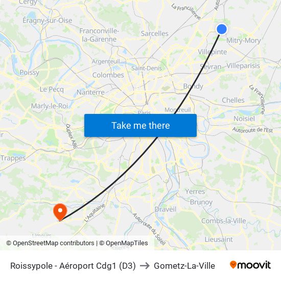 Roissypole - Aéroport Cdg1 (D3) to Gometz-La-Ville map