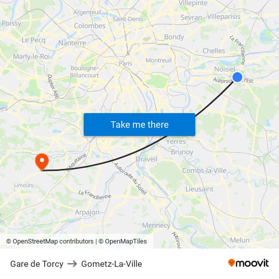 Gare de Torcy to Gometz-La-Ville map