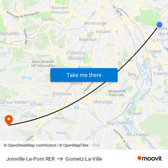Joinville-Le-Pont RER to Gometz-La-Ville map
