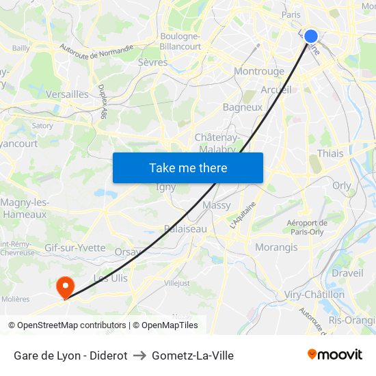 Gare de Lyon - Diderot to Gometz-La-Ville map