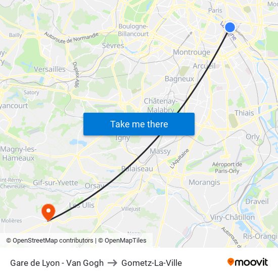 Gare de Lyon - Van Gogh to Gometz-La-Ville map
