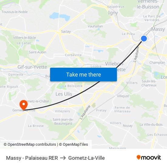 Massy - Palaiseau RER to Gometz-La-Ville map