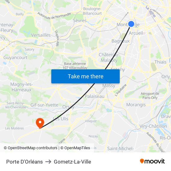 Porte D'Orléans to Gometz-La-Ville map