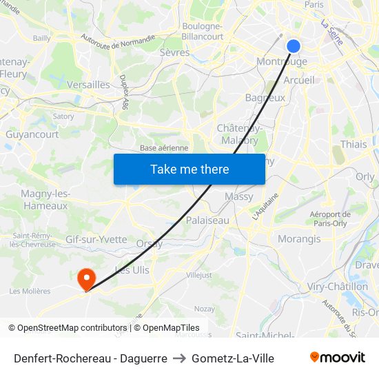 Denfert-Rochereau - Daguerre to Gometz-La-Ville map