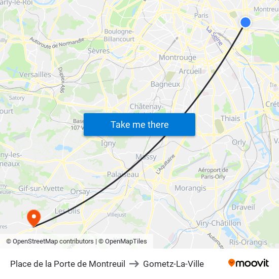 Place de la Porte de Montreuil to Gometz-La-Ville map