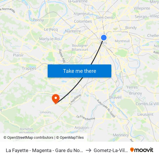 La Fayette - Magenta - Gare du Nord to Gometz-La-Ville map