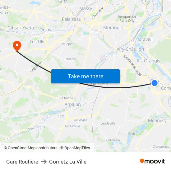 Gare Routière to Gometz-La-Ville map