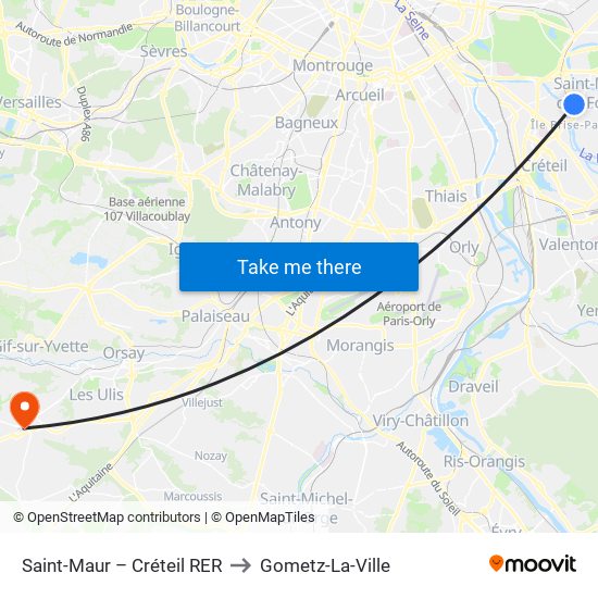 Saint-Maur – Créteil RER to Gometz-La-Ville map