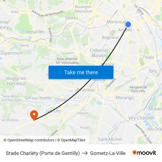 Stade Charléty (Porte de Gentilly) to Gometz-La-Ville map